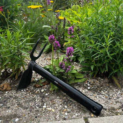 Two Sided Hand Hoe - Fork and Flat - 15-inch handle